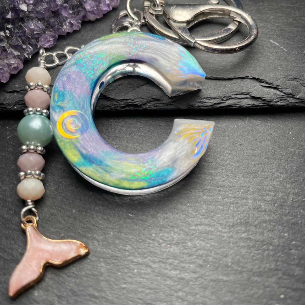 Letter C Mermaid Keychain with Tail Charm Ocean Inspired Artisan - Picture 6 of 16
